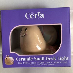 Cèrra Ceramic Snail LED Desk Light Cute Nursery Night Light Battery Operated NIB